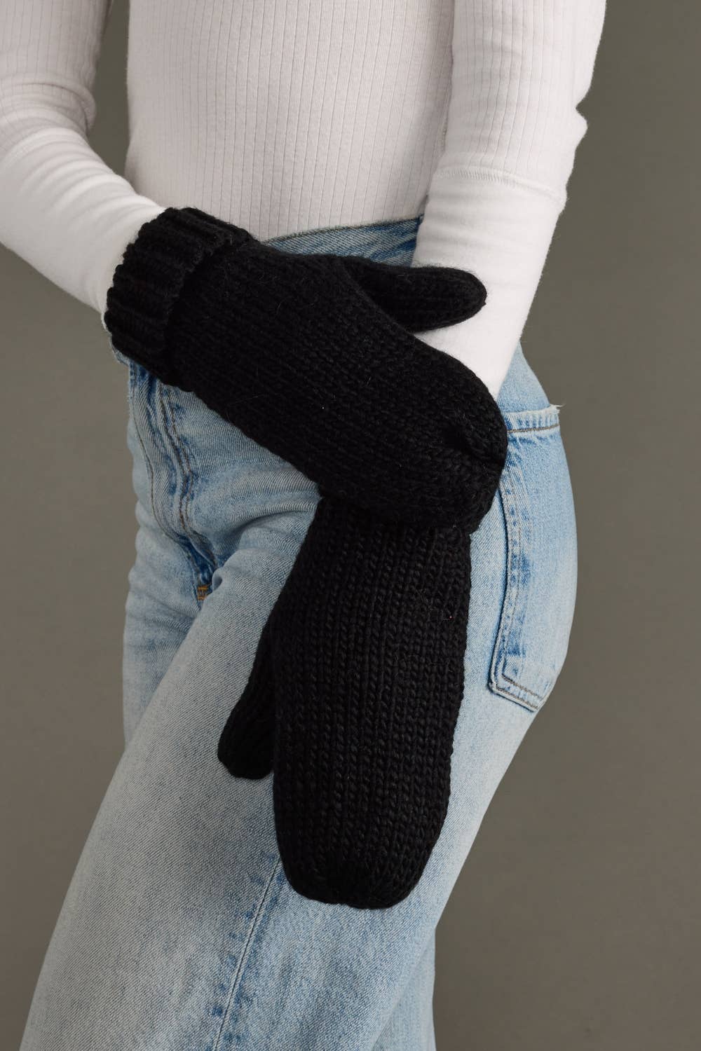 Panache Apparel Co. - Wholesale Mittens - Women's - Black Cuffed Knit Mittens0