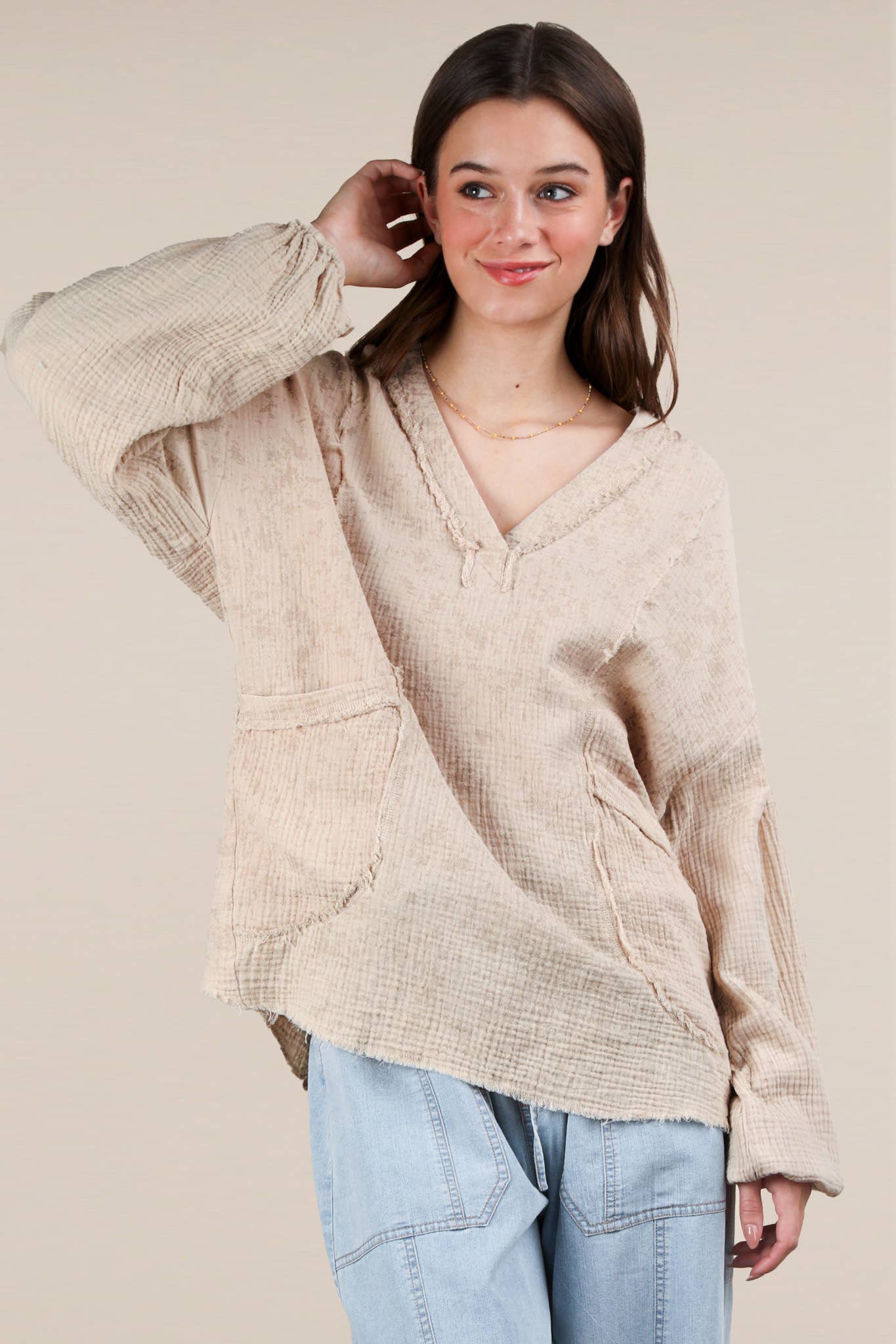 VERY J - Wholesale Shirt - Women's - NT12105-Washed Cotton Gauze Oversized Top15