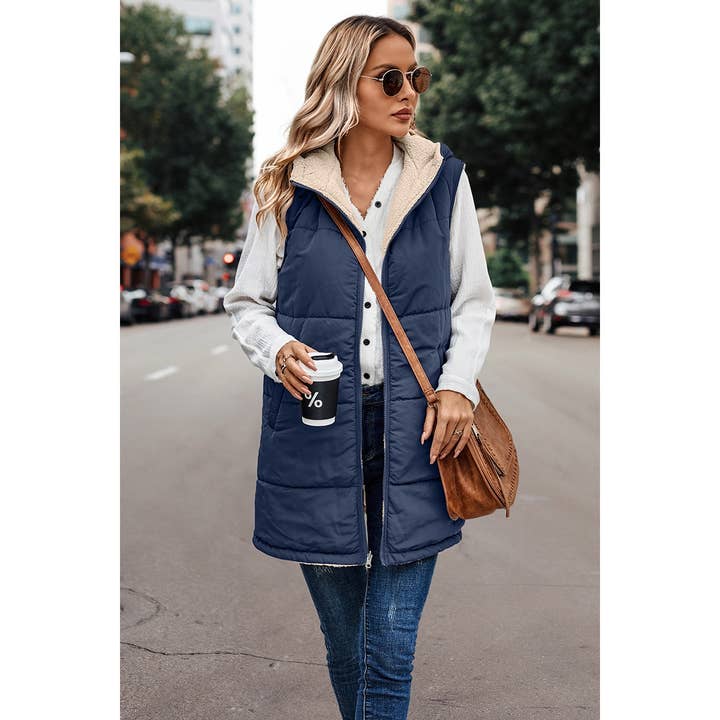 Supreme Fashion - Wholesale Outerwear Vest - Women's - Faux Fur Strip Zipper Front Open Pockets Coat