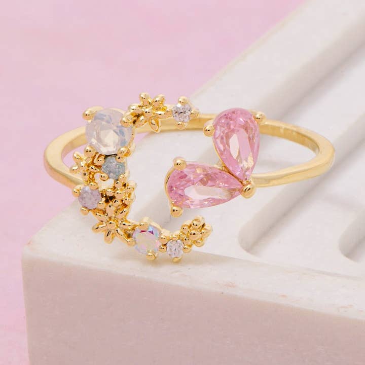 Guldbelagt Cz Farverig Måne Åben Ring for engroshandel hos The Looks by Fame Accessories