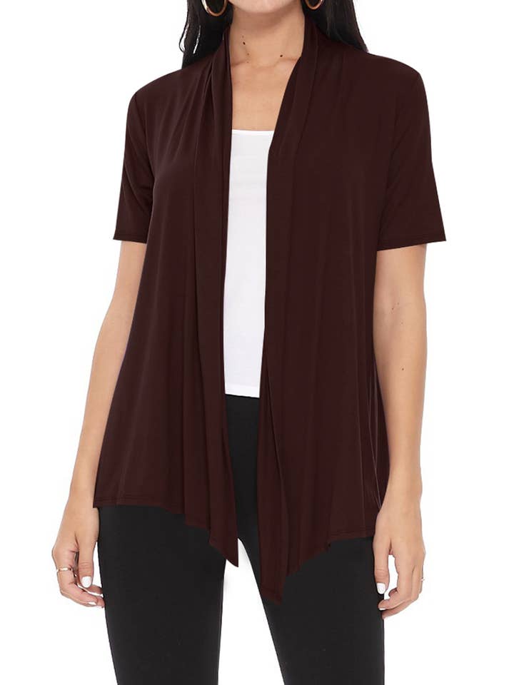 MOA COLLECTION - Wholesale Cardigan - Women's - Women's Casual Short Sleeve Draped Open Front Solid Cardigan4