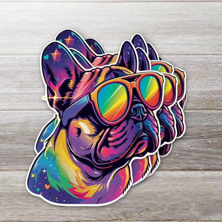 Ozark Sticker Company - Wholesale Sticker - Rainbow Frenchie in Sunnies Sticker