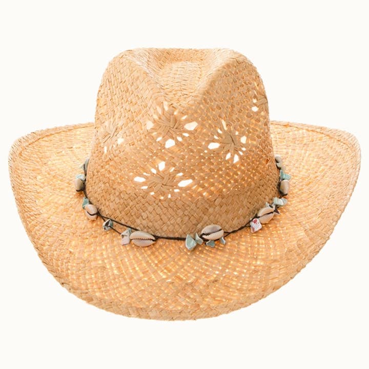 Olive & Pique - Wholesale Straw Hat - Women's - Raffia Straw Beach Cowboy Hat with Shell Details2