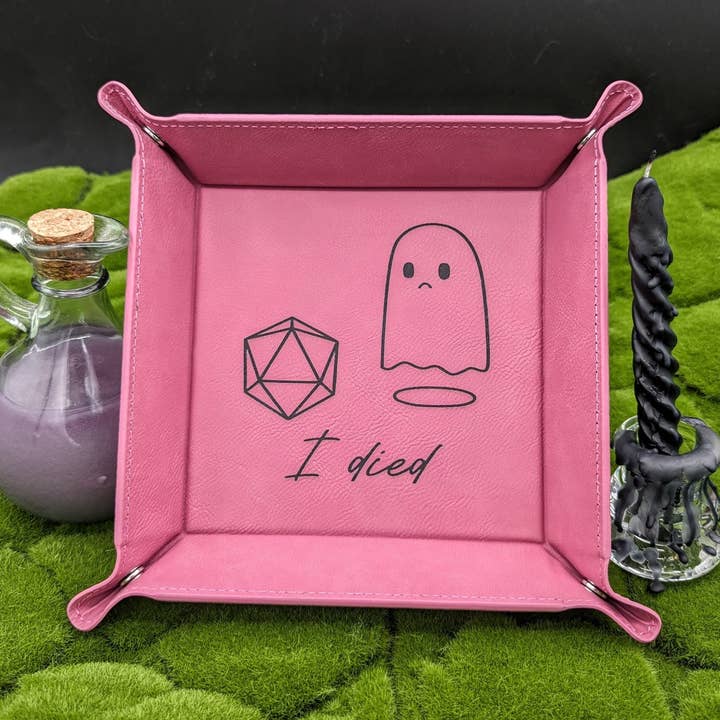 I Died Funny Ghost DND/Game Dice Tray Flatpacks for wholesale by Triangle Treasury