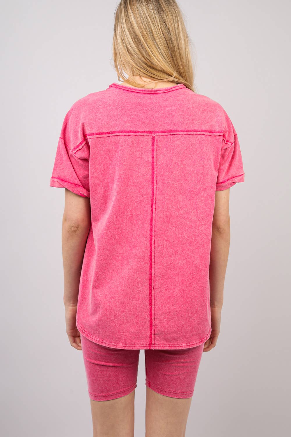 VERY J - Wholesale Activewear Set - Women's - NT11590SET-Washed Stretchy Knit Activewear Top & Shorts6