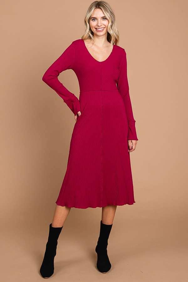 Culture Code - Wholesale Dress - Women's - CRD1798L - CHEVRON UPPER BODY FLARE LSLV MIDI DRESS8