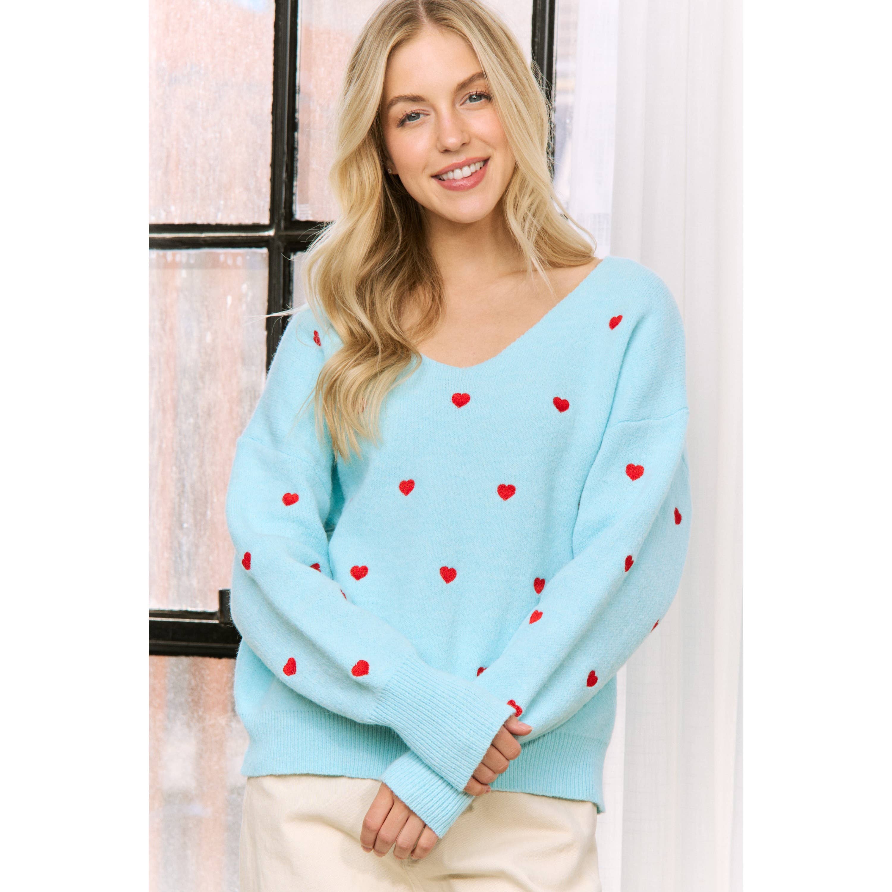 Sweet Generis - Wholesale Knit Sweater - Women's - HEART PATTERN BOXY KNIT PULLOVER SWEATER33