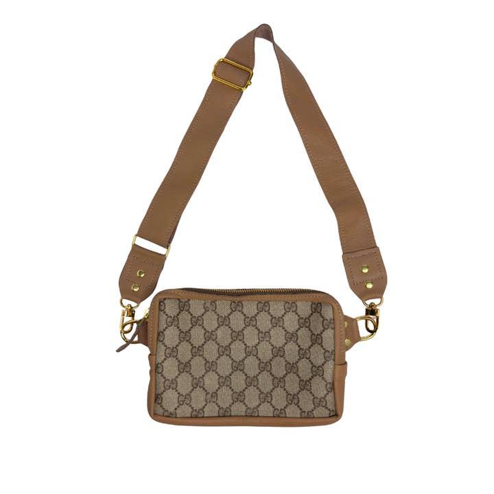 Beaudin Wholesale - Wholesale Belt Bag - Women's - Bella Belt Bag In Mocha Mousse Leather | Upcycled GG Full Front2