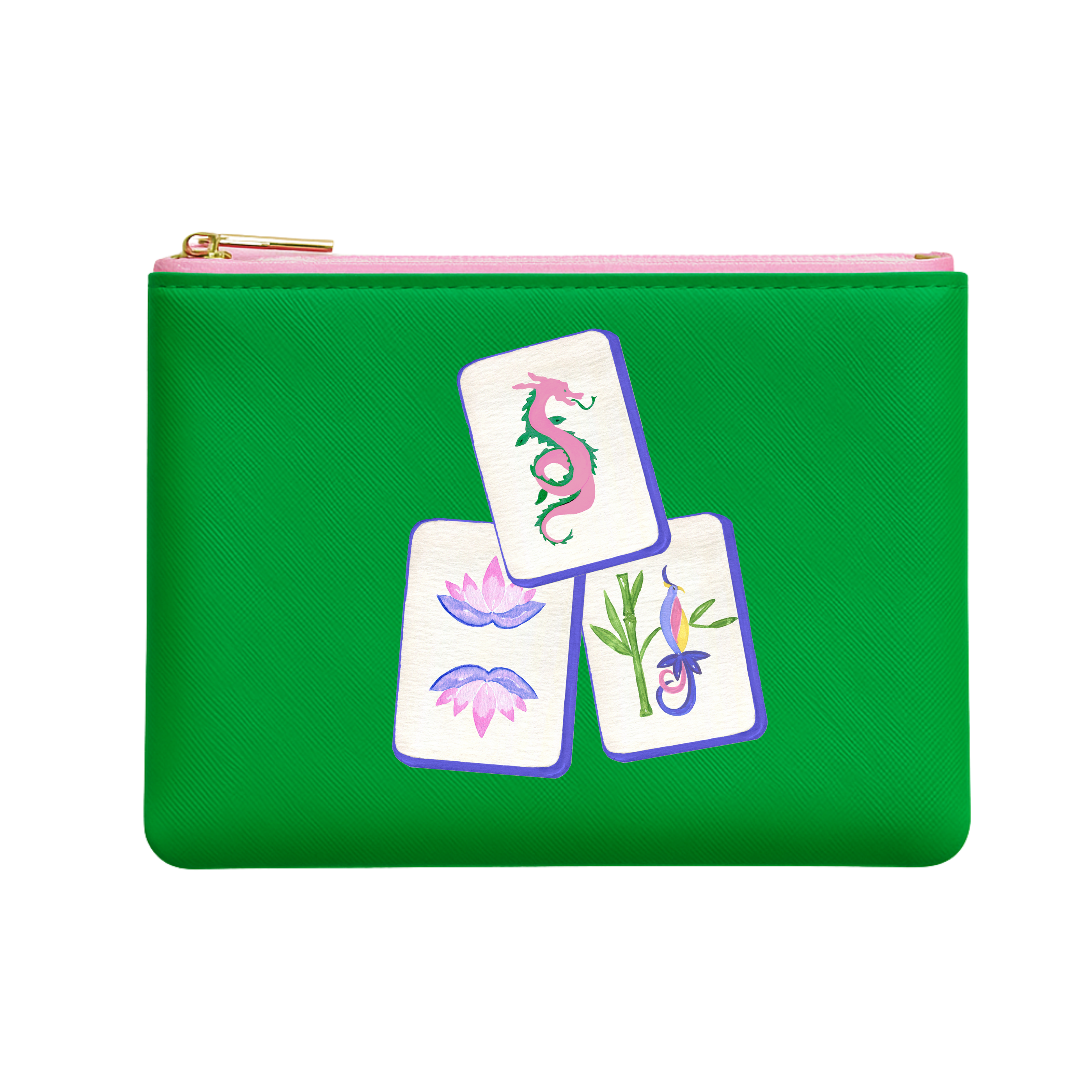 Aspen Lane - Wholesale Pouch - Women's - Mahj Tile Leather Bag pouch Mahjong gift bag | Green1