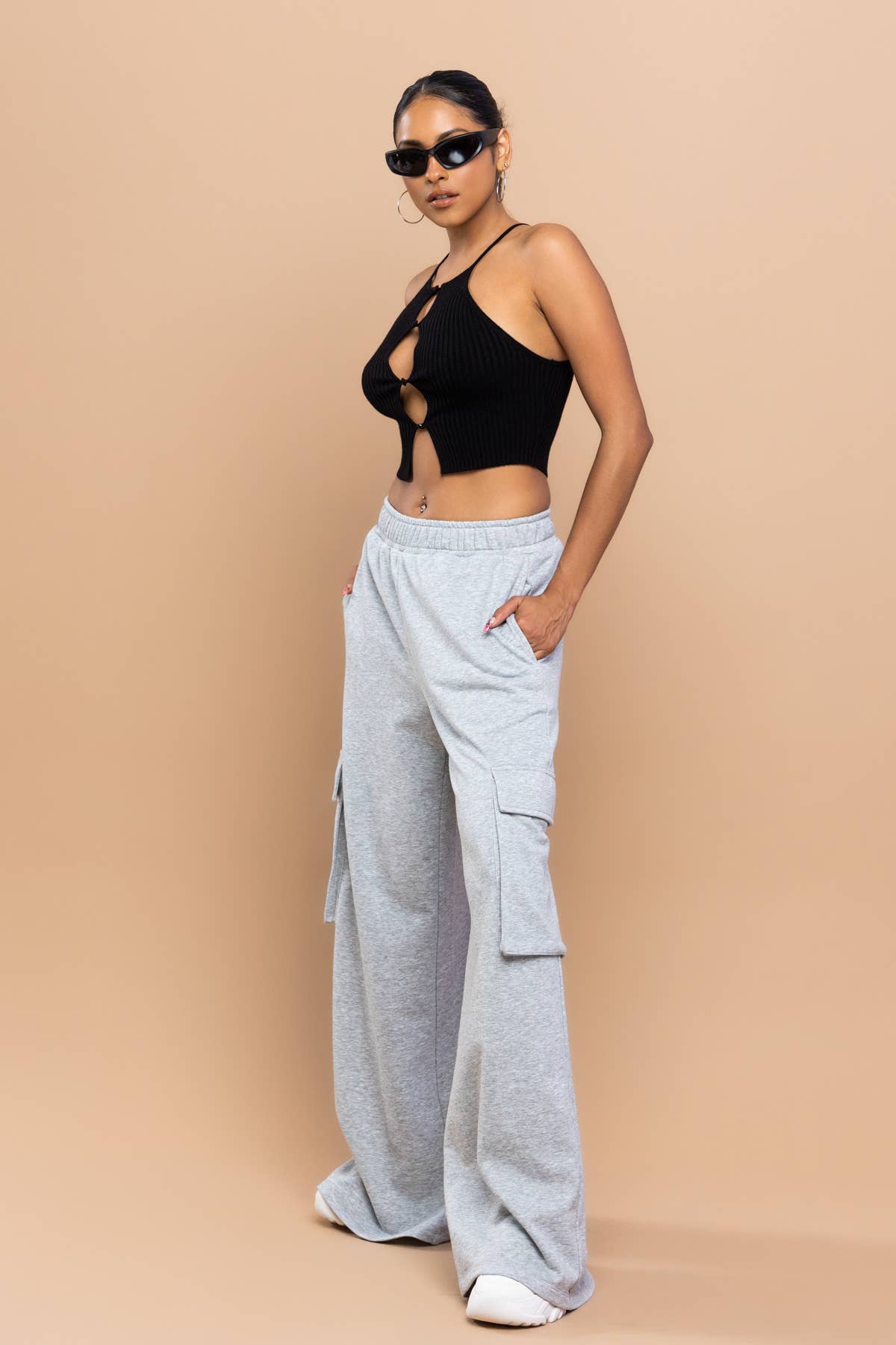 No Vacancy - Wholesale Lounge Sweatpants/Joggers - Women's - FRENCH TERRY WIDE CARGO SWEATPANTS5