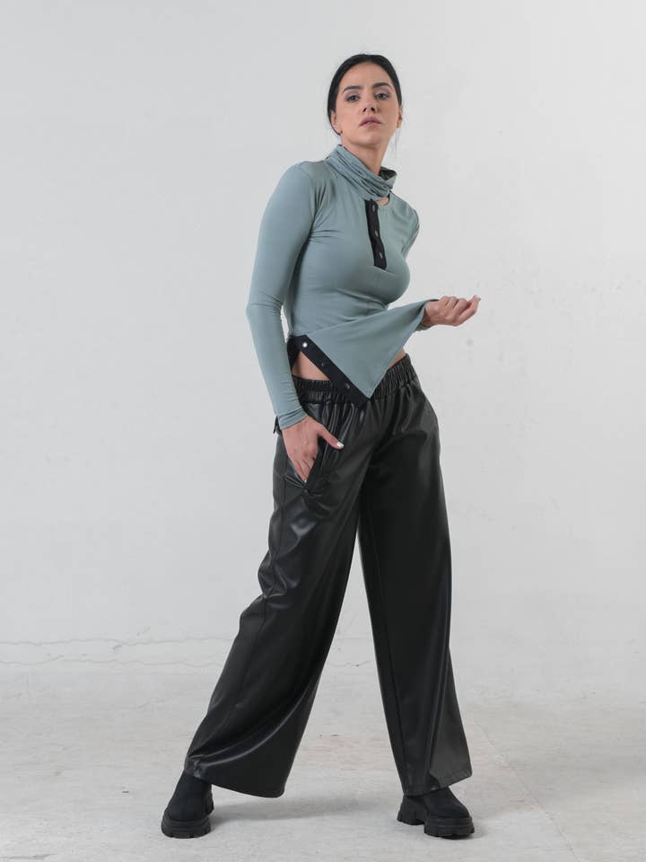 Metamorphoza - Wholesale Pants - Women's - Wide Leg Leather Pants2