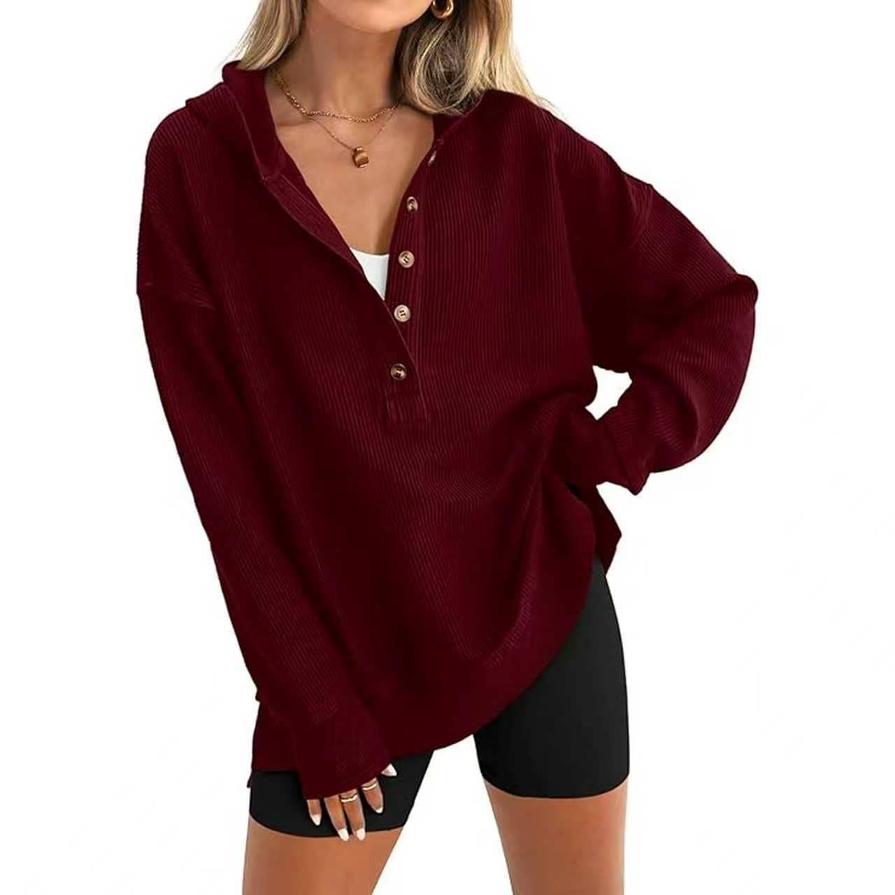 Masyal - Wholesale Hoodie - Women's - Hoodie Autumn Winter Solid Color Raglan Sleeve Sweatshirt0