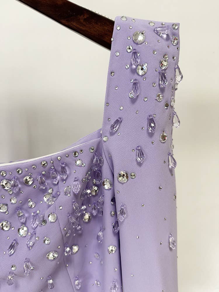 Productseeker – Vestido comprido - Mulher por atacado – Vestido amarelo DR745Y com decote quadrado e diamantes aplicados à mão5