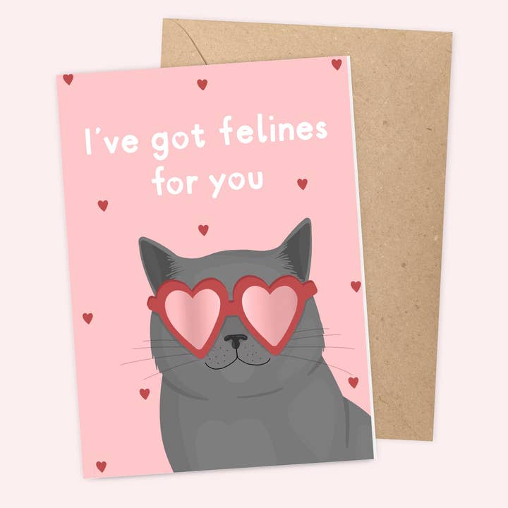 Felines for you, Valentines Card for wholesale by Lazy Sunday Collective