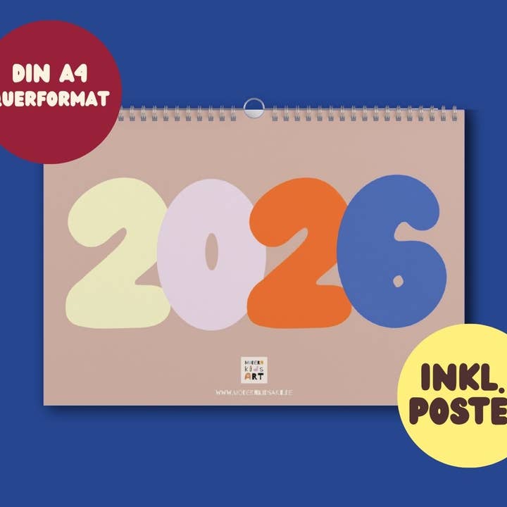 Kalender 2026 DIN A4 Querformat inkl. Poster für den Großhandel von Modern Kids Art