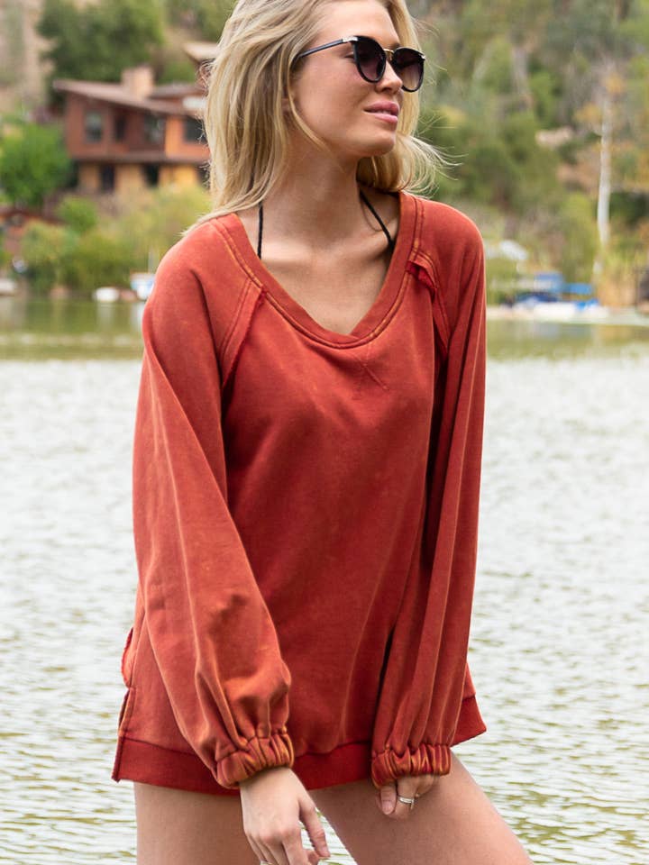 Back Cross Strap Details Balloon Sleeve Sweatshirt Top SALE for wholesale by Pol Clothing