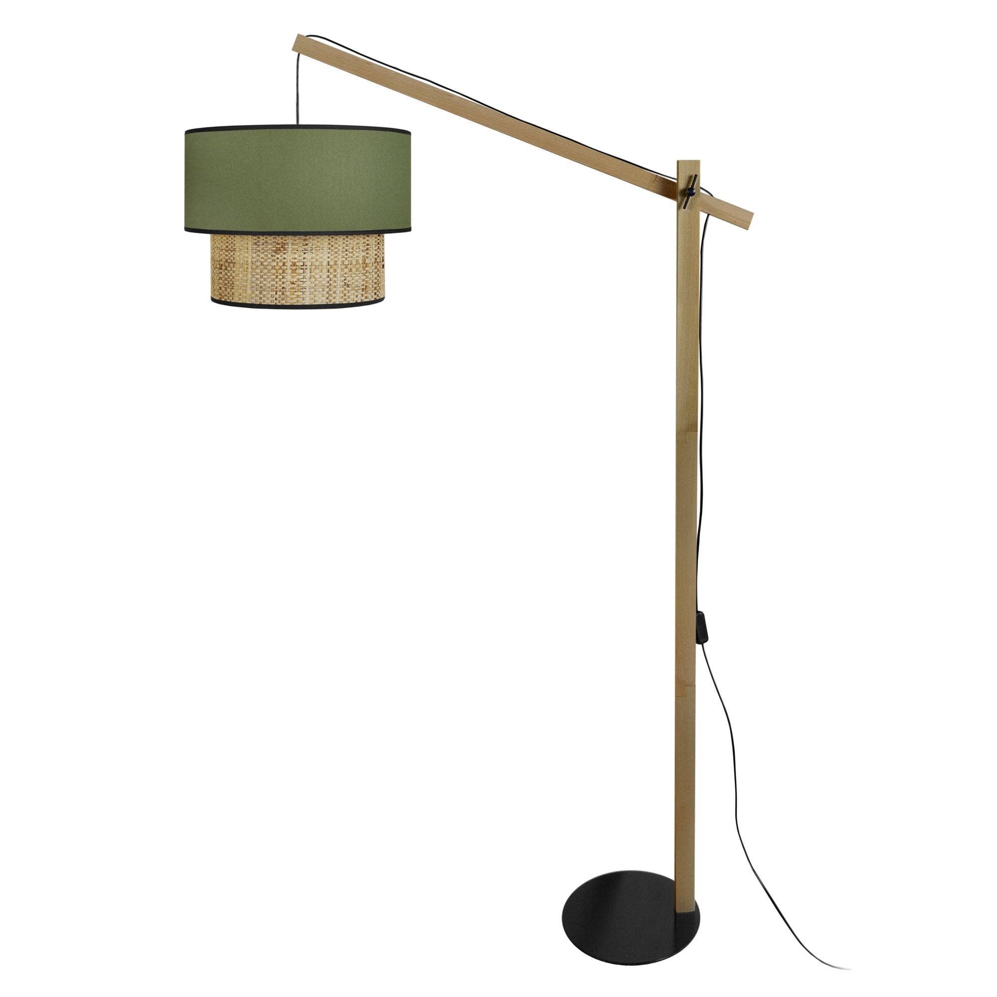 Tosel Shop - Vendita all'ingrosso Lampada da scrivania/d'accento - Lampada da terra COCHIN P in legno scuro con braccio rettilineo e paralume verde0