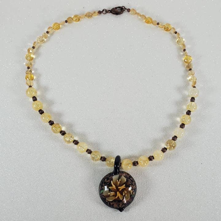 Gemstone Necklace: Citrine with Glass Pendant for wholesale by Thorneapple Designs