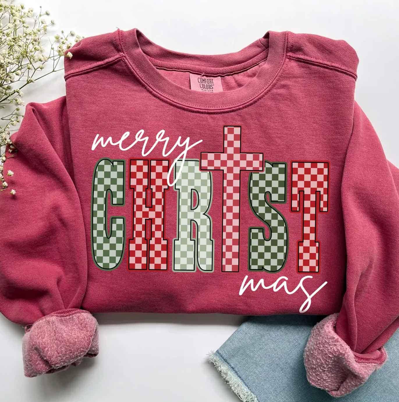 NVC Ecommerce LLC - Wholesale T-Shirt (Graphic) - Women's - Merry Christmas Cross Shirt, Preppy Christmas Sweatshirt3
