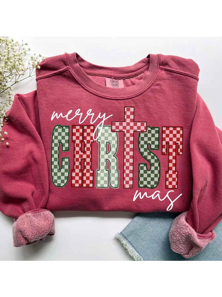 NVC Ecommerce LLC - Wholesale T-Shirt (Graphic) - Women's - Merry Christmas Cross Shirt, Preppy Christmas Sweatshirt2