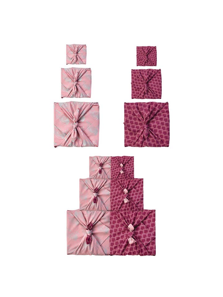Furoshiki 9 Piece Bundle - Maroon Arches & Blush Whales for wholesale by FabRap Furoshiki