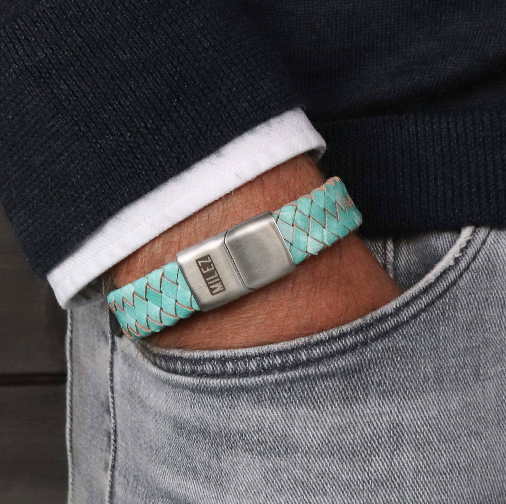 Milez - Wholesale Woven/Braided Bracelet - Turquoise leather bracelet for men1