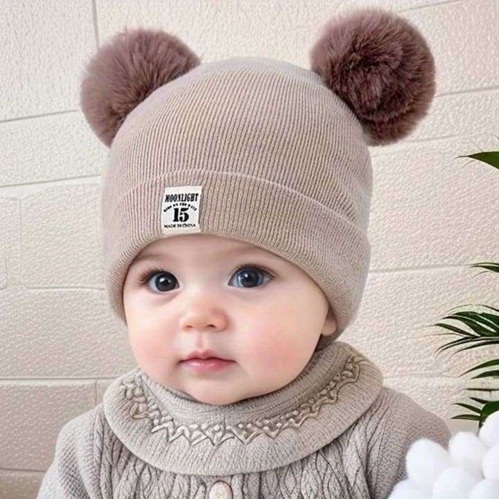 Cotton Socks - Wholesale Newborn/Knit Hat - Baby - G001 BABY HAT WITH COTTON POM POMS
