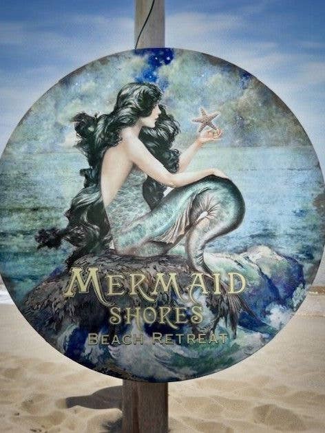 Mermaid Tin Dome Sign 12" for wholesale by DNS Designs