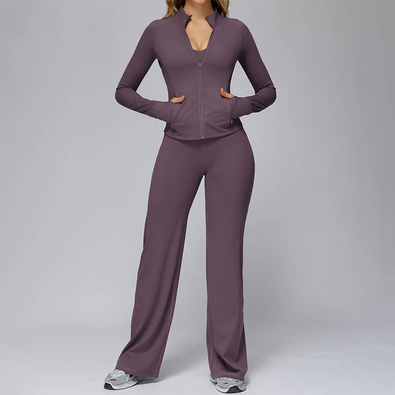 WONDERXFANS - Vente Ensemble de sport – femme - Veste de sport à séchage rapide+Pantalon de survêtement taille haute6