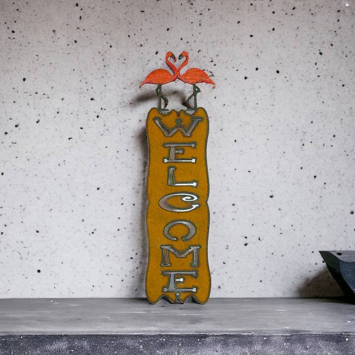 Flamingo Välkommen tecken våren heminredning trädgård rustik metall för wholesale av Whimsies
