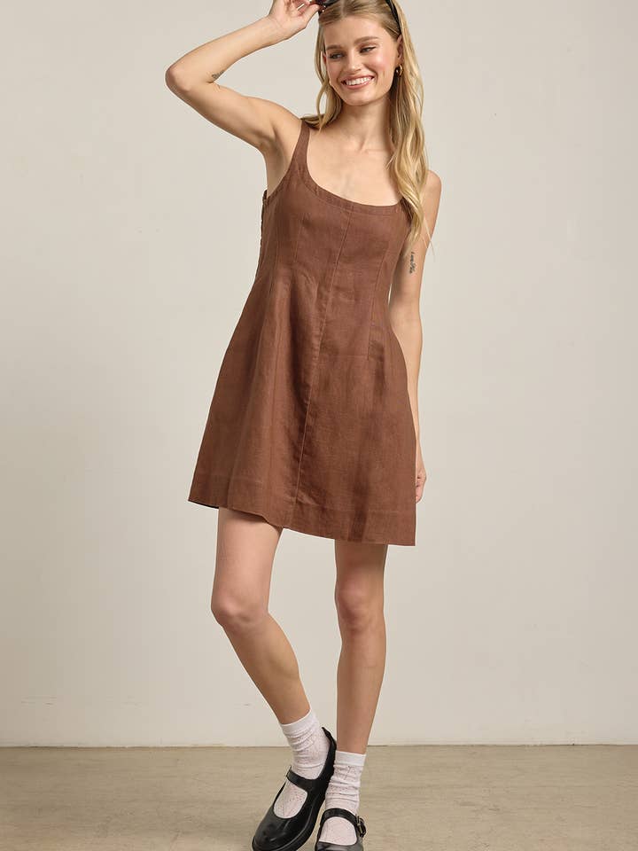 Linen Square Neck Mini Dress - RD1259 for wholesale by RAISONNEL
