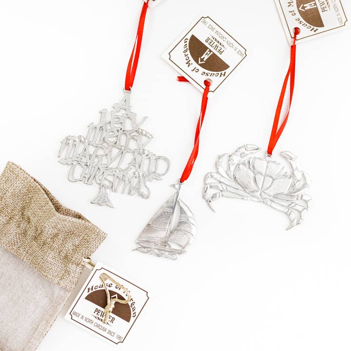 House of Morgan Pewter - Wholesale Ornament - Maryland Gifts - Crab - Sailboat - Christmas Ornament5
