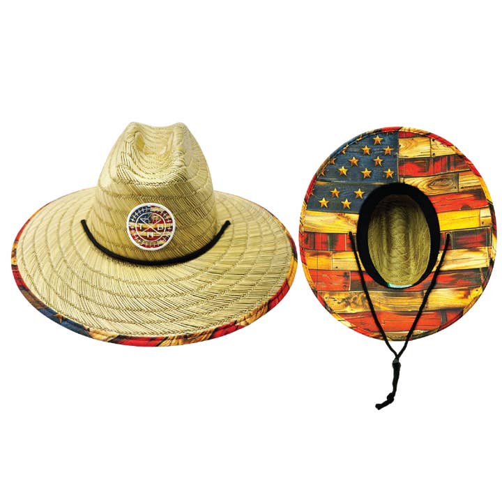 THB Paille | Chapeau de Soleil | Bois Taché de Drapeau pour la vente par The Heartbeat Brand