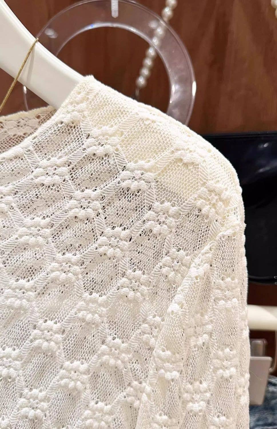 Rosa Clothing - Wholesale T-Shirt - Women's - Sheer Mesh Diamond Floral Lace Layering Fitted Crew Top10