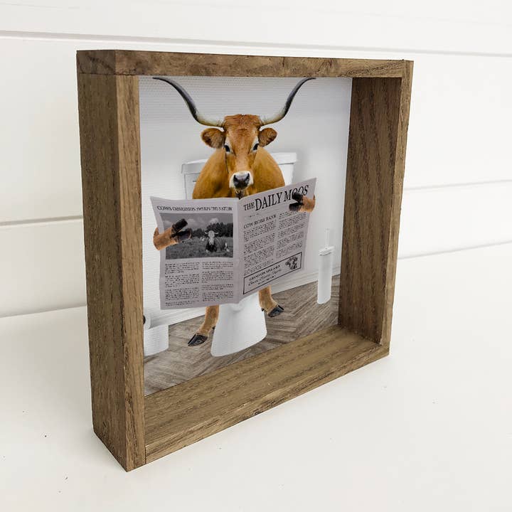 Hangout Home - Wholesale Bathroom Sign - Longhorn Cow on Toilet Farmhouse Sign - Funny Bathroom Art1