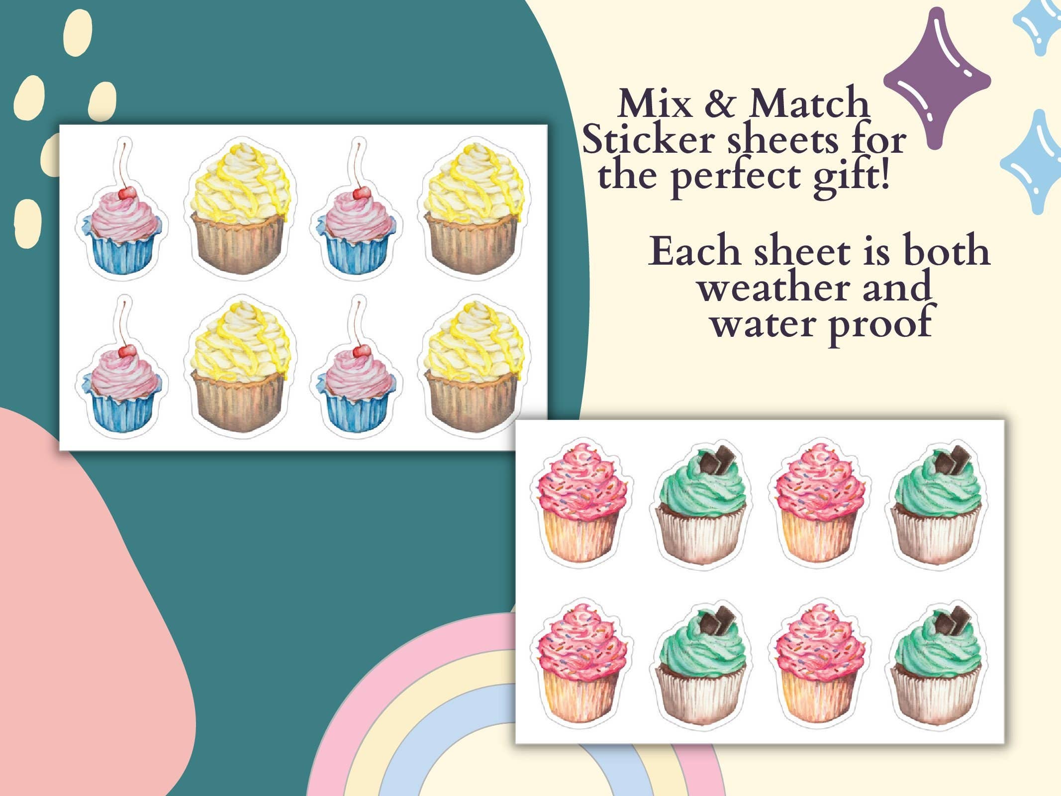 Emilia Rose Artwork LLC - Wholesale Sticker - Cupcake Sticker Sheets2
