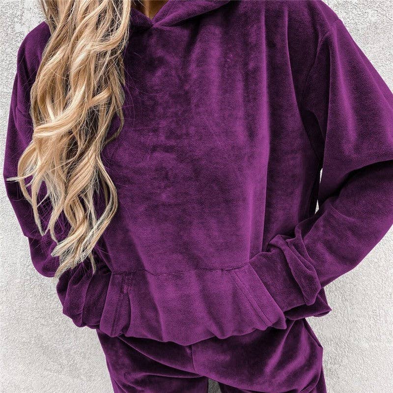 UZ Wholesale Store - Vente Ensemble de vêtements d'intérieur – femme - Ensemble de sweat à capuche et pantalon de survêtement uni2