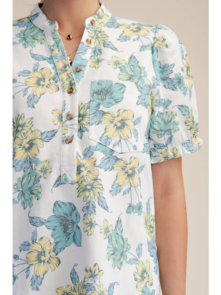 Glam - Wholesale Dress - Women's - Puff-Sleeve Floral Mini Dress8