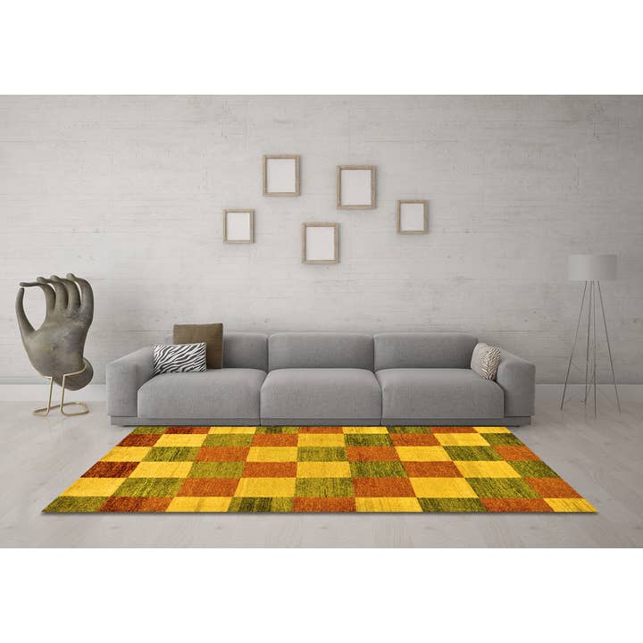 Machine Washable Checkered Yellow Modern Area Rugs for wholesale by Ahgly