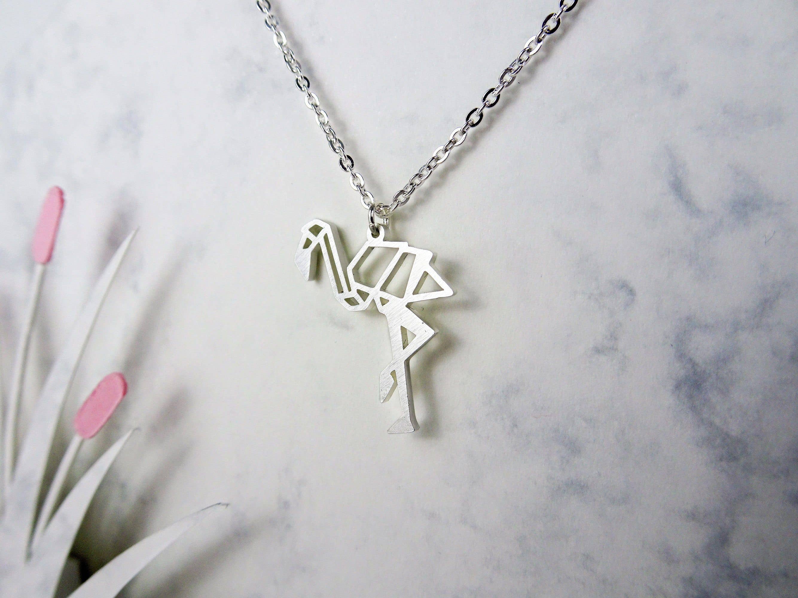 La Menagerie – wholesale Pendant/charm necklace – Flamingo Silver Origami Necklace6