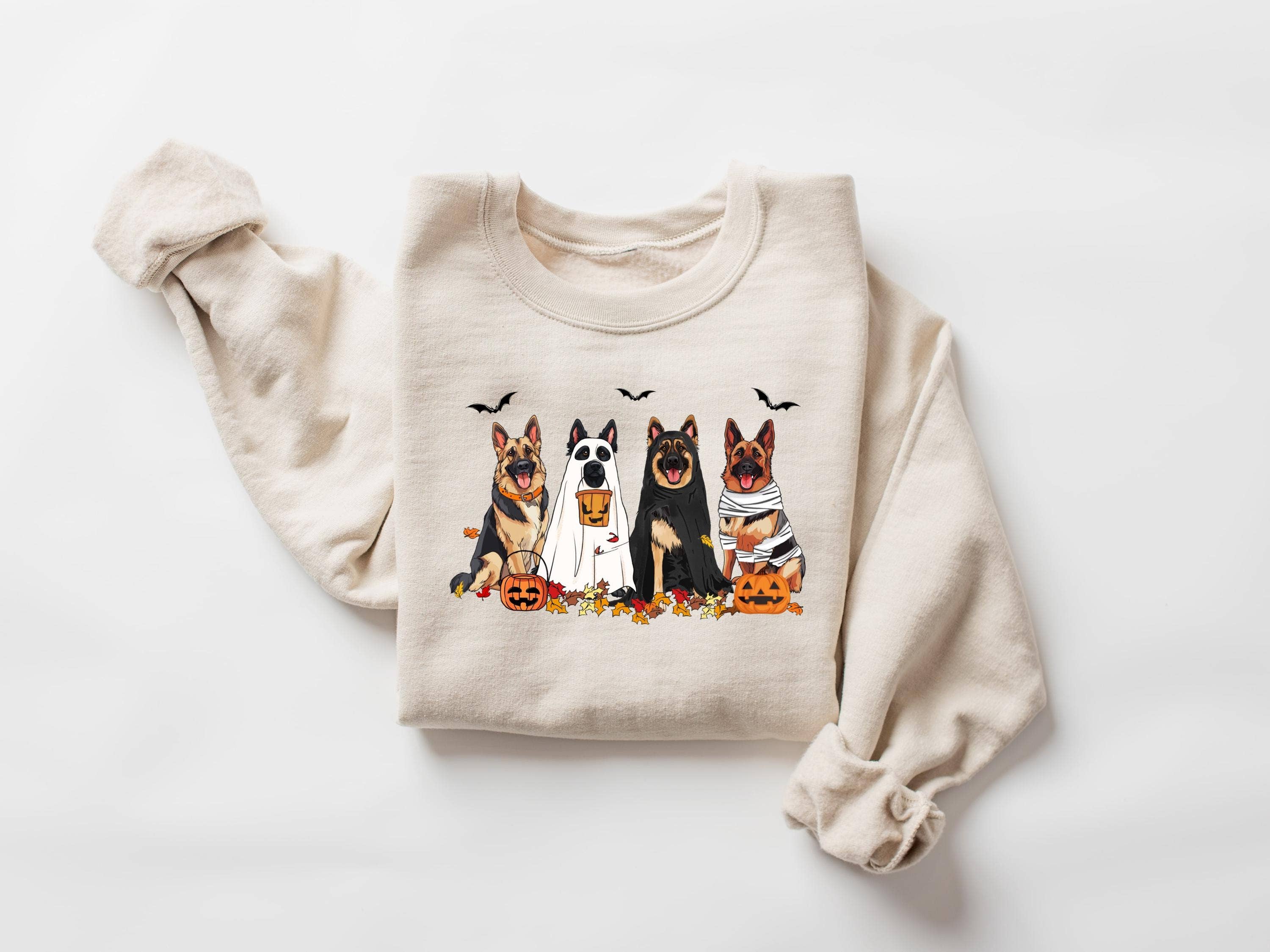 NVC Ecommerce LLC - Wholesale Graphic Sweatshirt - Women's - Halloween Dog Shirt, German Shepherd Ghost Dogs Sweatshirt0