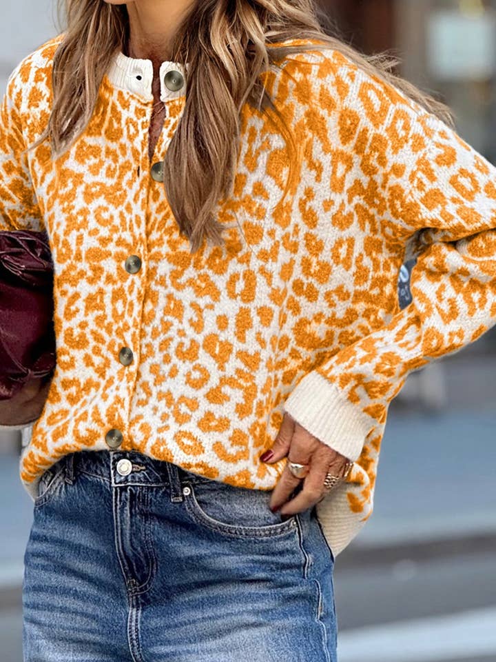 Suhkasana – Engroshandel Cardigan - Dame – Leopard Drop Shoulder Chunky Strikket Cardigan Sweater6