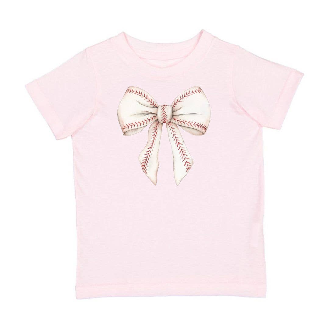 Sweet Wink - Wholesale Screen Printed T-Shirt - Kids - Baseball Bow Short Sleeve T-Shirt - Kids Clothes - Sports