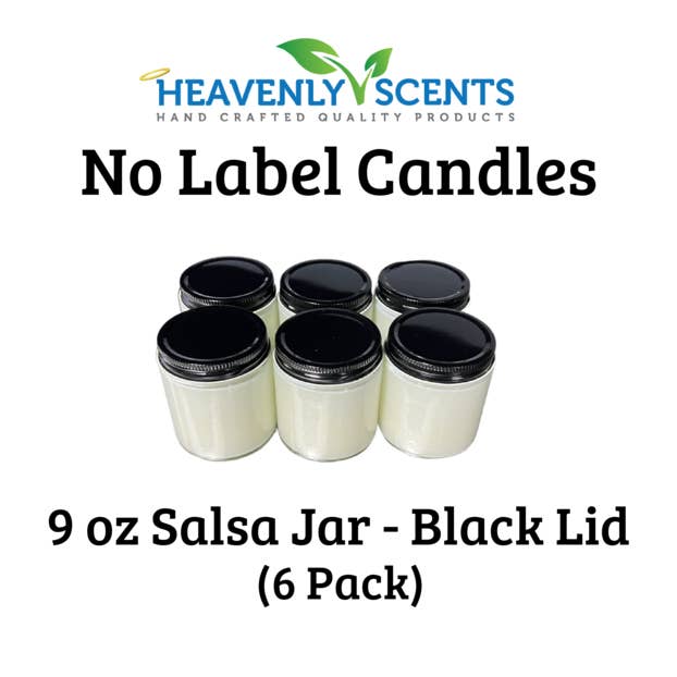 Heavenly Scents - Wholesale Jar/Filled Candle - 9oz Salsa Jar Soy Candles - Black Lid - 6 Pack No Label
