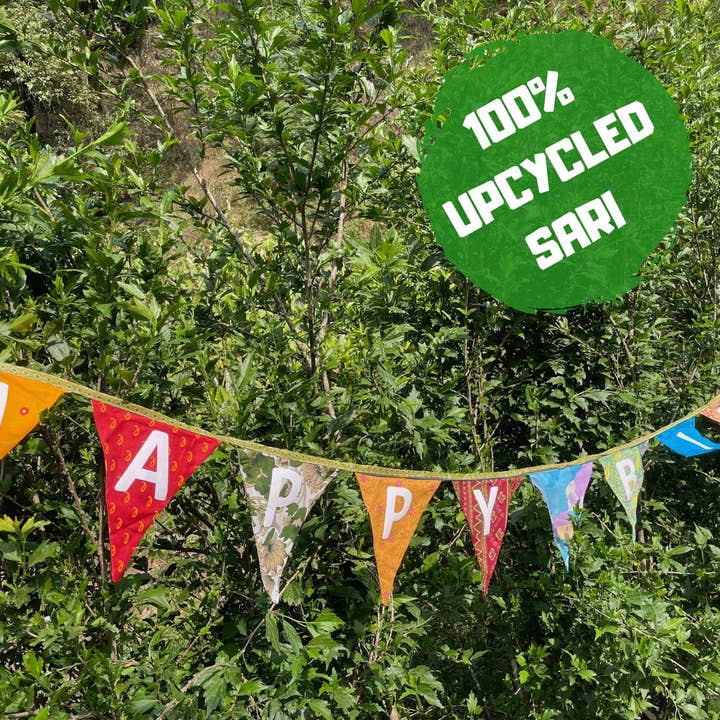 Green Frog India – wholesale Bunting/garland – Upcycled Sari Happy Birthday Bunting/Garland and Flags