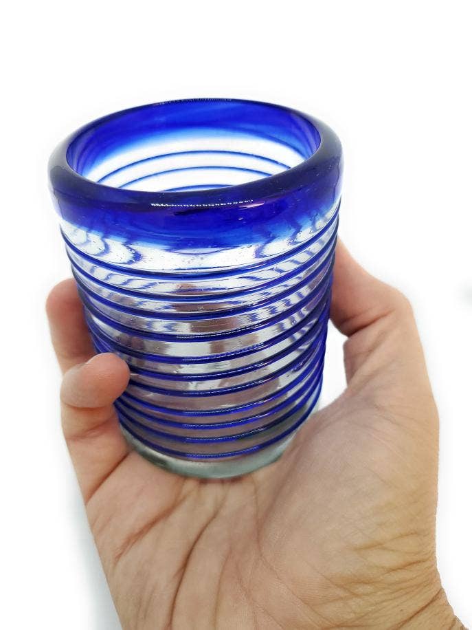 MexHandcraft - Venta al por mayor Vaso/copa - Vasos mexicanos reciclados en espiral azul cobalto de 10 oz2