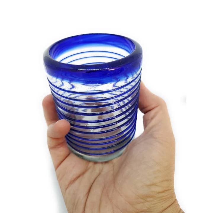 MexHandcraft - Venta al por mayor Vaso/copa - Vasos mexicanos reciclados en espiral azul cobalto de 10 oz2