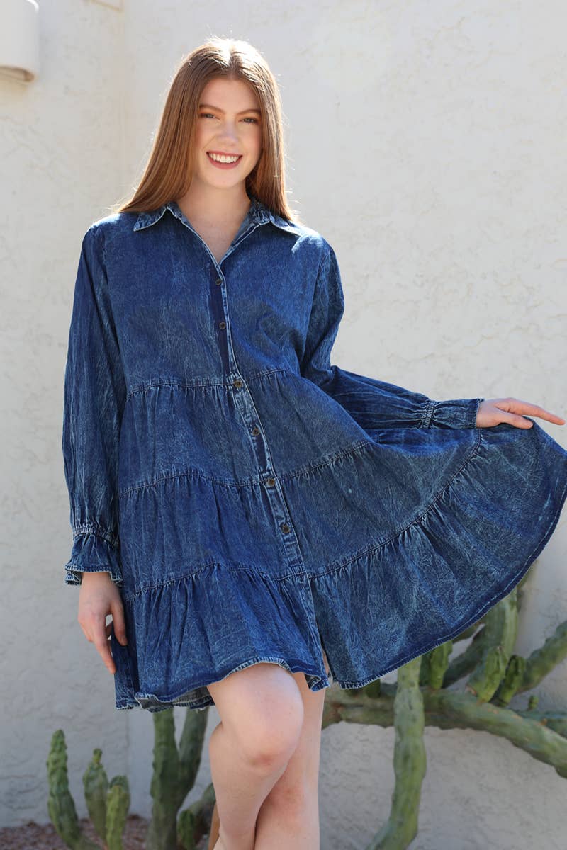 ANGIE – wholesale Dress – Women's – C4926-ASIS BUTTON FRONT TIERED DENIM DRESS2