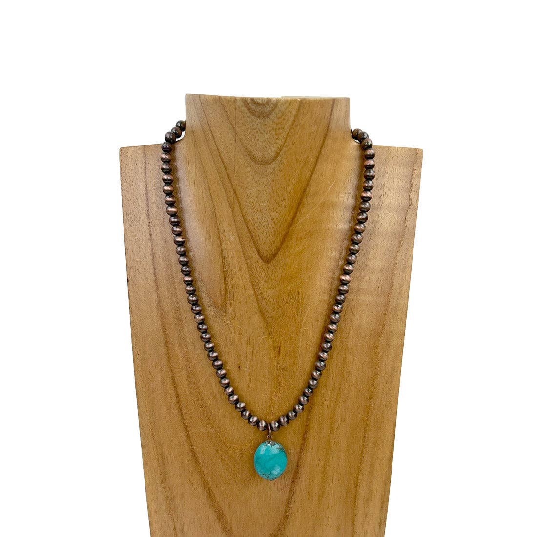 Western Elite Jewelry - Wholesale Beaded/Pearl Necklace - NKZ230930-21         16 inches 6mm copper Navajo pearl beads with oval blue turquoise Necklace0