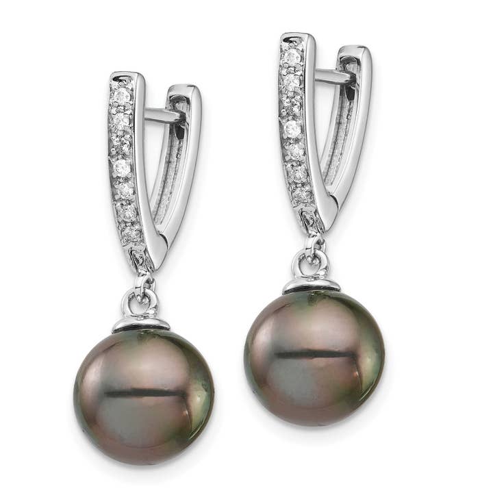14k White Gold Tahitian Pearl and Diamond Dangle Earrings for wholesale by FCJ Jewelry LLC